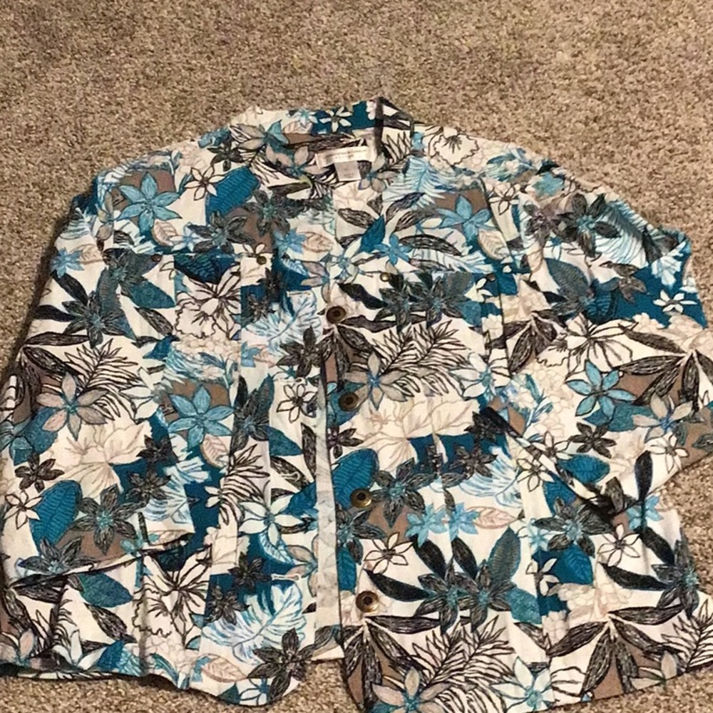 Christopher & Banks teal floral blazer, size p/l